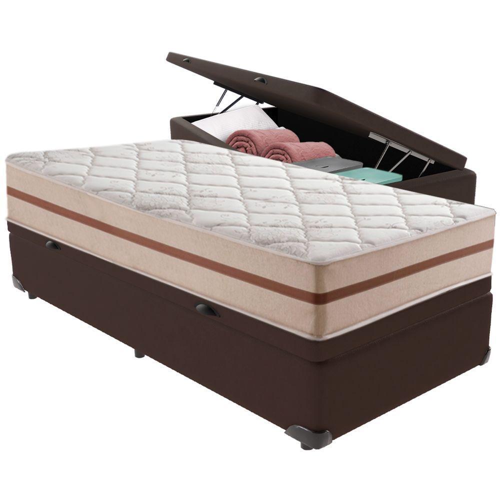 Cama Box Baú Marrom E Colchão Classic 22 Cm Molas Ensacadas Solteiro Anjos - 1