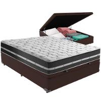 Cama Box Baú Marrom E Colchão Classic Preto Molas Ensacadas Casal Anjos - 1