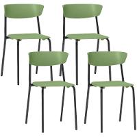 Kit 04 Cadeiras Empilhável Fixa Atom F02 Base Aço Preta Verde - Lyam Decor - 1