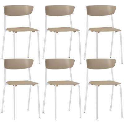 Kit 06 Cadeiras Empilhável Fixa Atom F02 Base Aço Branco Nude - Lyam Decor