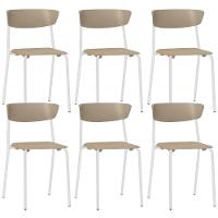 Kit 06 Cadeiras Empilhável Fixa Atom F02 Base Aço Branco Nude - Lyam Decor - 1