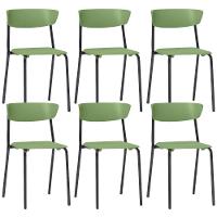 Kit 06 Cadeiras Empilhável Fixa Atom F02 Base Aço Preta Verde - Lyam Decor - 1