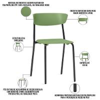 Kit 06 Cadeiras Empilhável Fixa Atom F02 Base Aço Preta Verde - Lyam Decor - 2