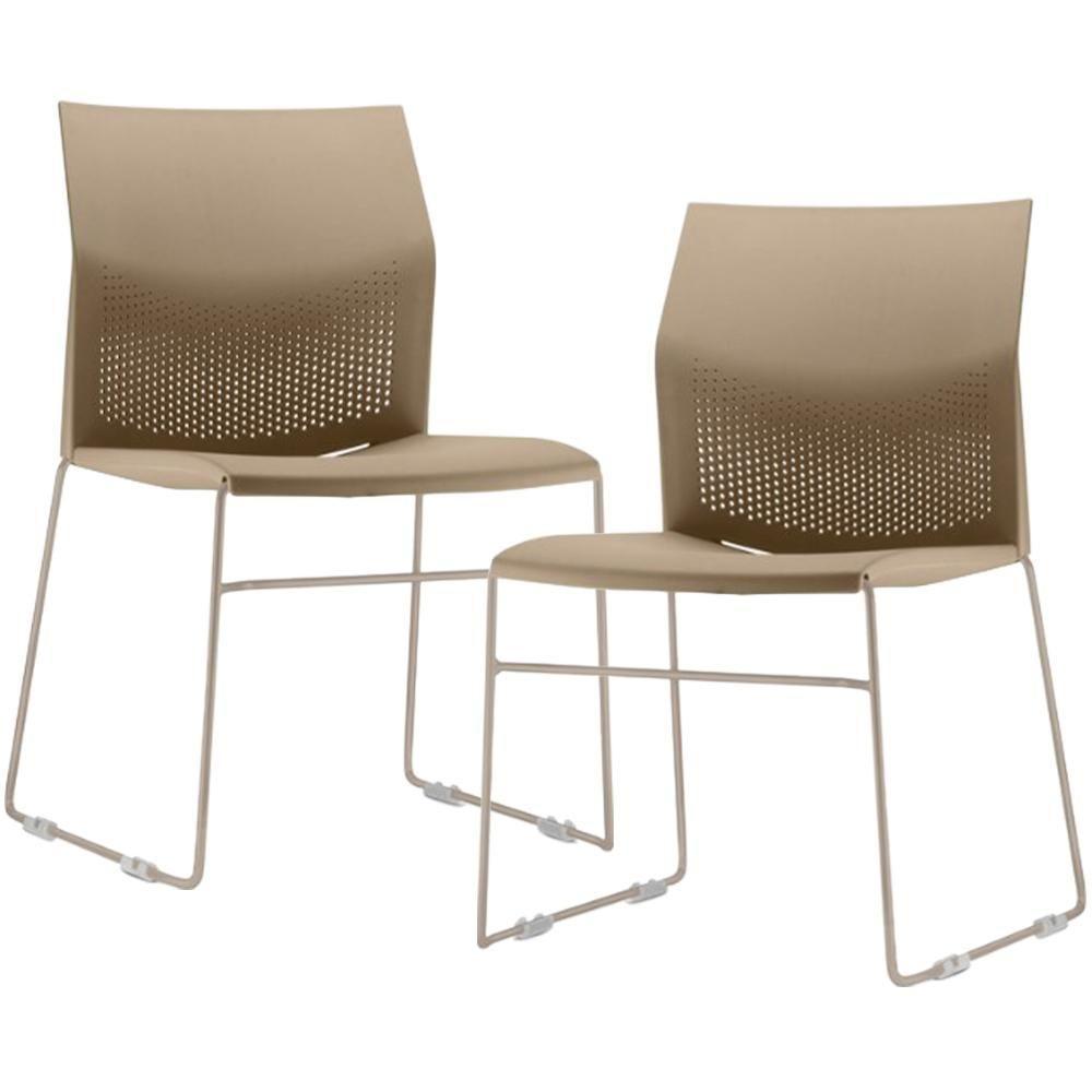 Kit 02 Cadeiras Empilhável Fixa Link F02 Base Aço Nude - Lyam Decor - 1