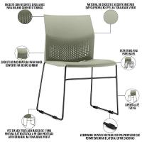 Kit 06 Cadeiras Empilhável Fixa Link F02 Base Aço Preta Verde - Lyam Decor - 2