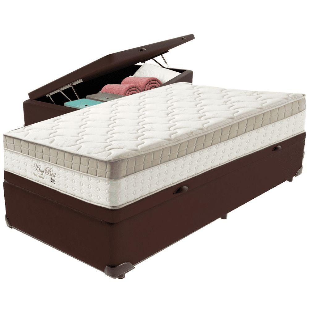Cama Box Baú Marrom E Colchão King Best Molas Ensacadas Solteiro 88x188x33 Anjos - 1