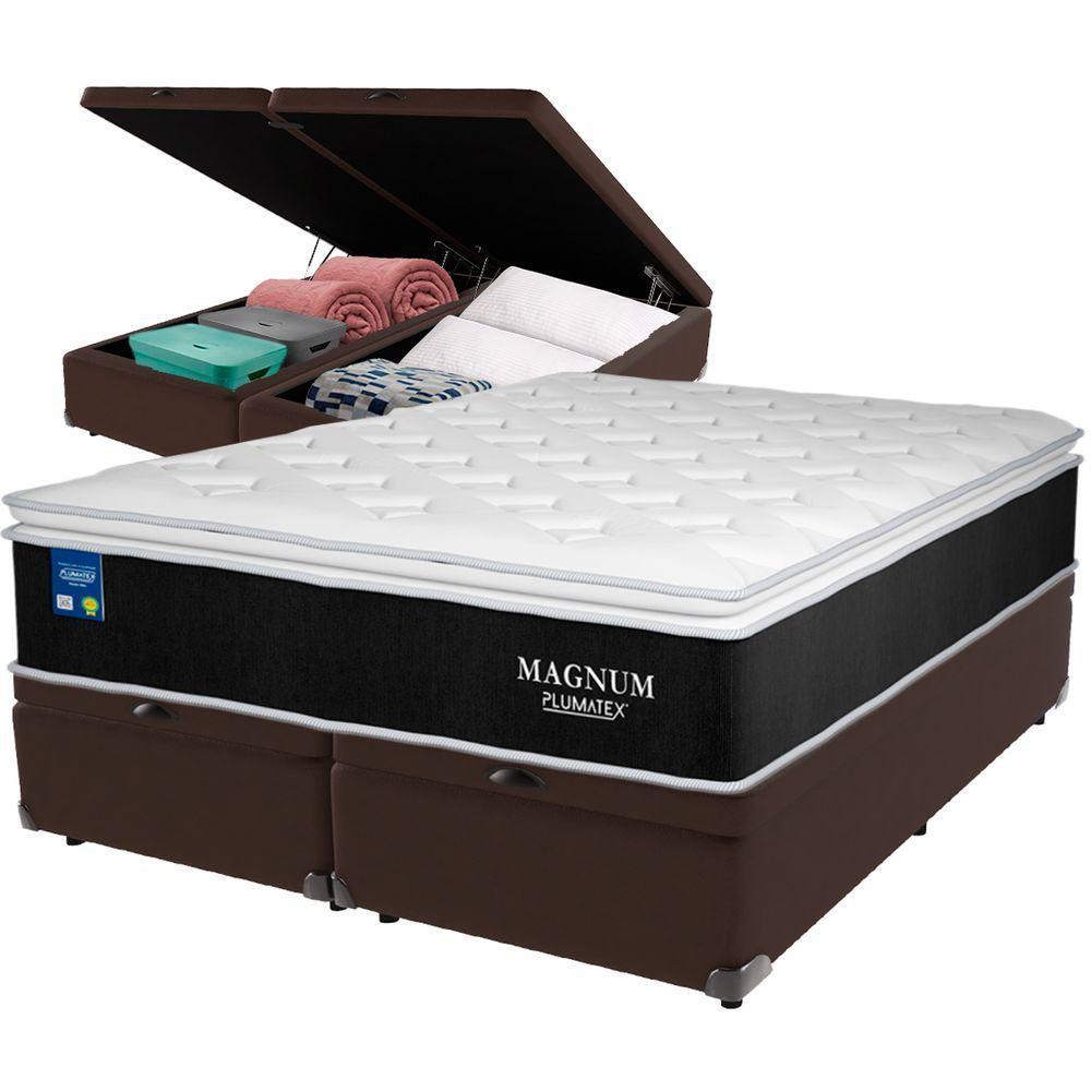 Cama Box Baú Marrom E Colchão Magnum Molas Ensacadas Queen Plumatex - 1