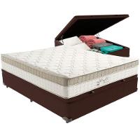 Cama Box Baú Marrom E Colchão King Best Bege Molas Ensacadas Casal Anjos - 1