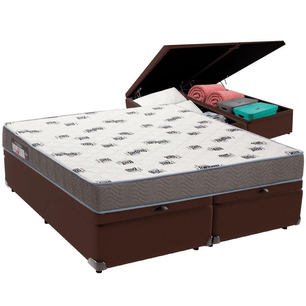 Cama Box Baú Marrom E Colchão Light Espuma D33 Queen Ortobom - 1