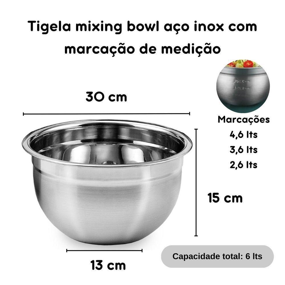 Tigela Mixing Bowl Aço Inox Multiuso Preparos Molho 30cm - 3
