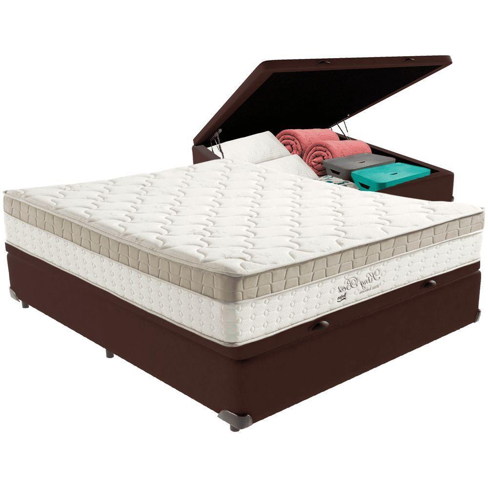 Cama Box Baú Marrom E Colchão King Best Molas Ensacadas Casal 138x188x33 Anjos - 1
