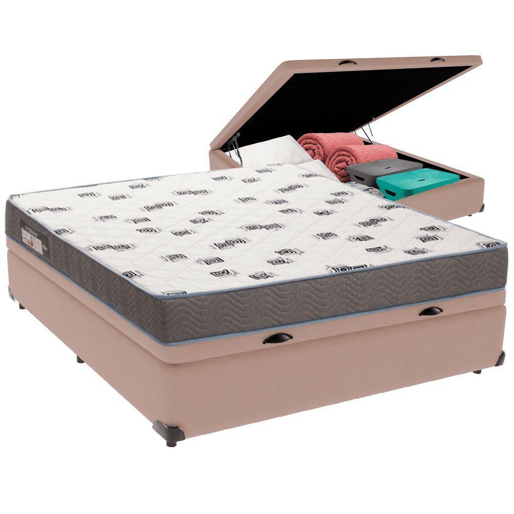 Cama Box Baú Bege E Colchão Light Espuma D33 Casal Ortobom - 1