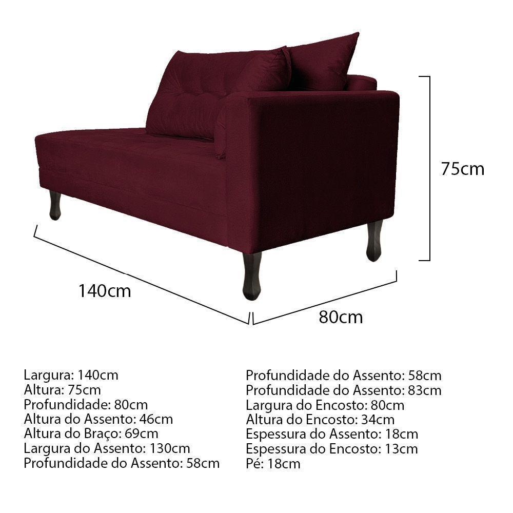Kit Diva Recamier Azura 140cm Lado Esquerdo E 02 Poltronas Classic Suede - Amarena Móveis Cor Bordô - 2