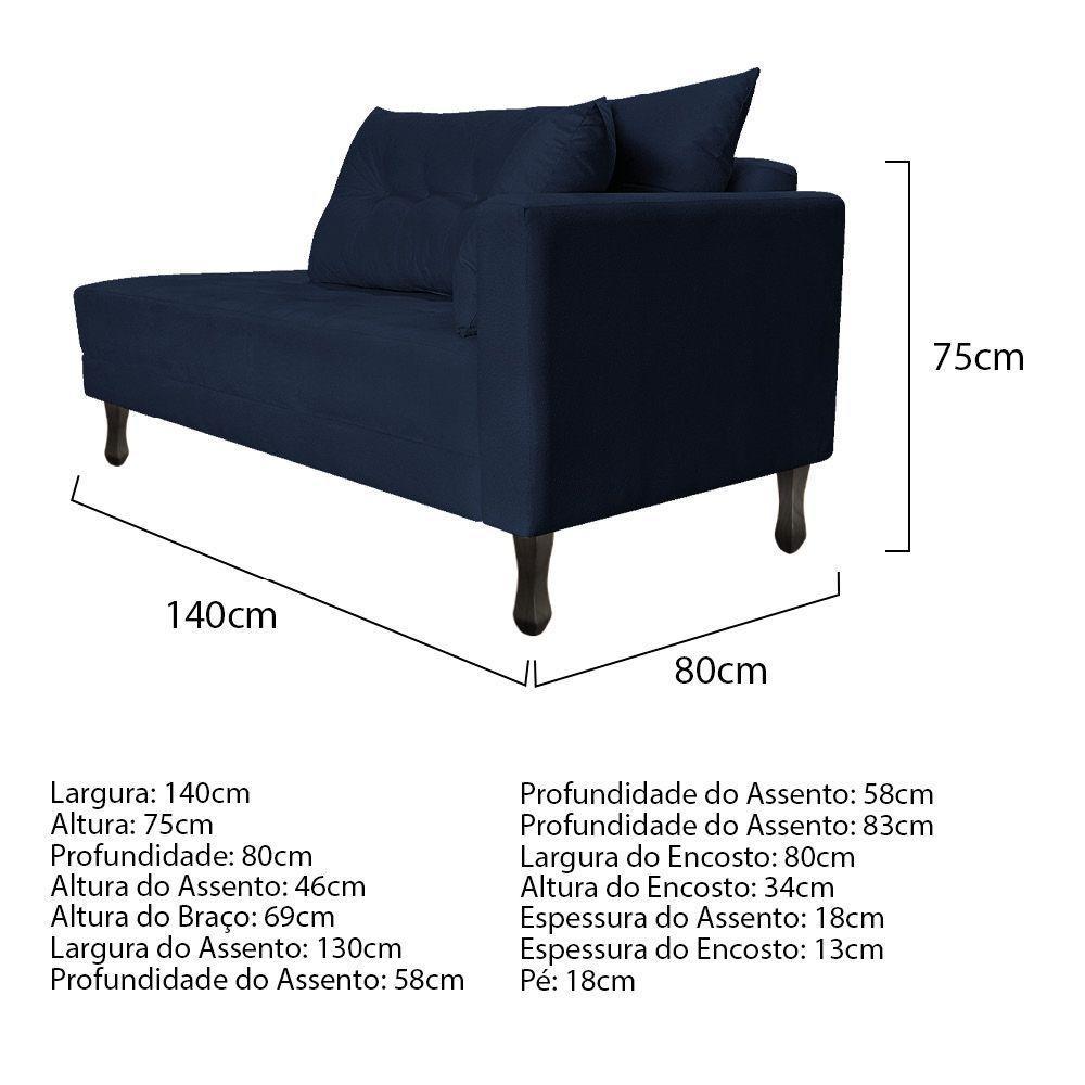 Kit Diva Recamier Azura 140cm Lado Esquerdo E 02 Poltronas Classic Suede - Amarena Móveis Cor Azulmarinho - 3