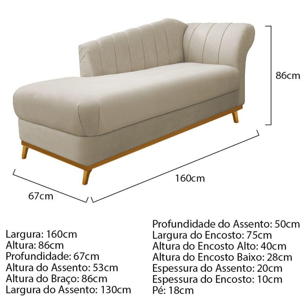 Kit Diva Recamier Vanessa 160cm Lado Esquerdo E 01 Poltrona Laura Suede Cor Bege - 4