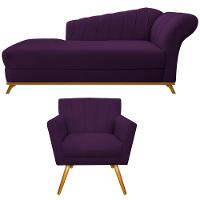 Kit Diva Recamier Vanessa 185cm Lado Esquerdo E 01 Poltrona Laura Suede Cor Roxo - 1