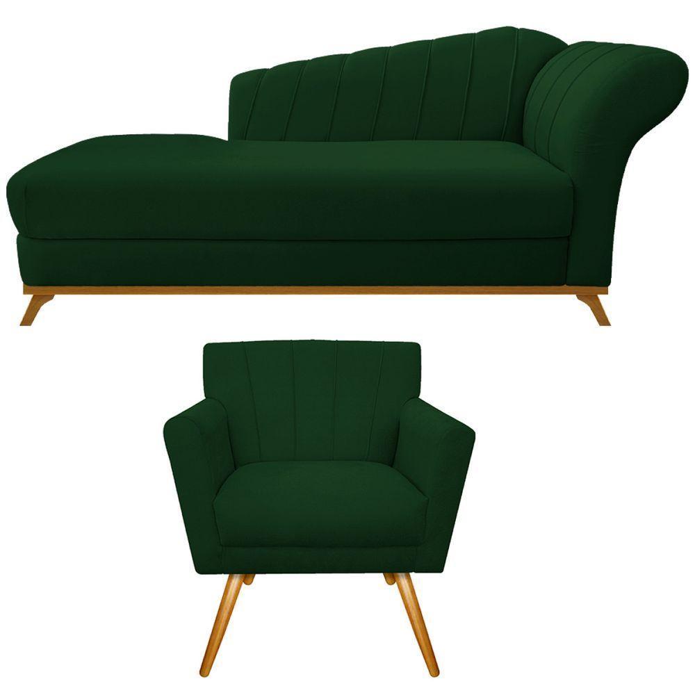 Kit Diva Recamier Vanessa 160cm Lado Esquerdo E 01 Poltrona Laura Suede Cor Verde - 1