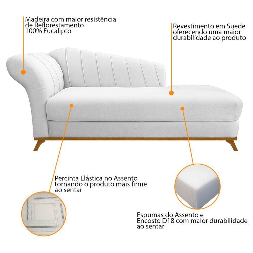 Kit Diva Recamier Vanessa 160cm Lado Direito E 01 Poltrona Laura Suede Cor Branco - 4