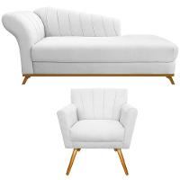 Kit Diva Recamier Vanessa 160cm Lado Direito E 01 Poltrona Laura Suede Cor Branco - 1