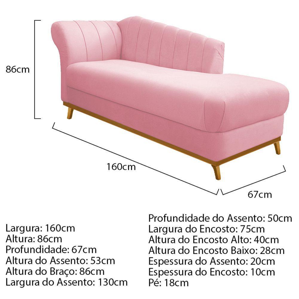 Kit Diva Recamier Vanessa 160cm Lado Direito E 01 Poltrona Laura Suede Cor Rosa Bebê - 5