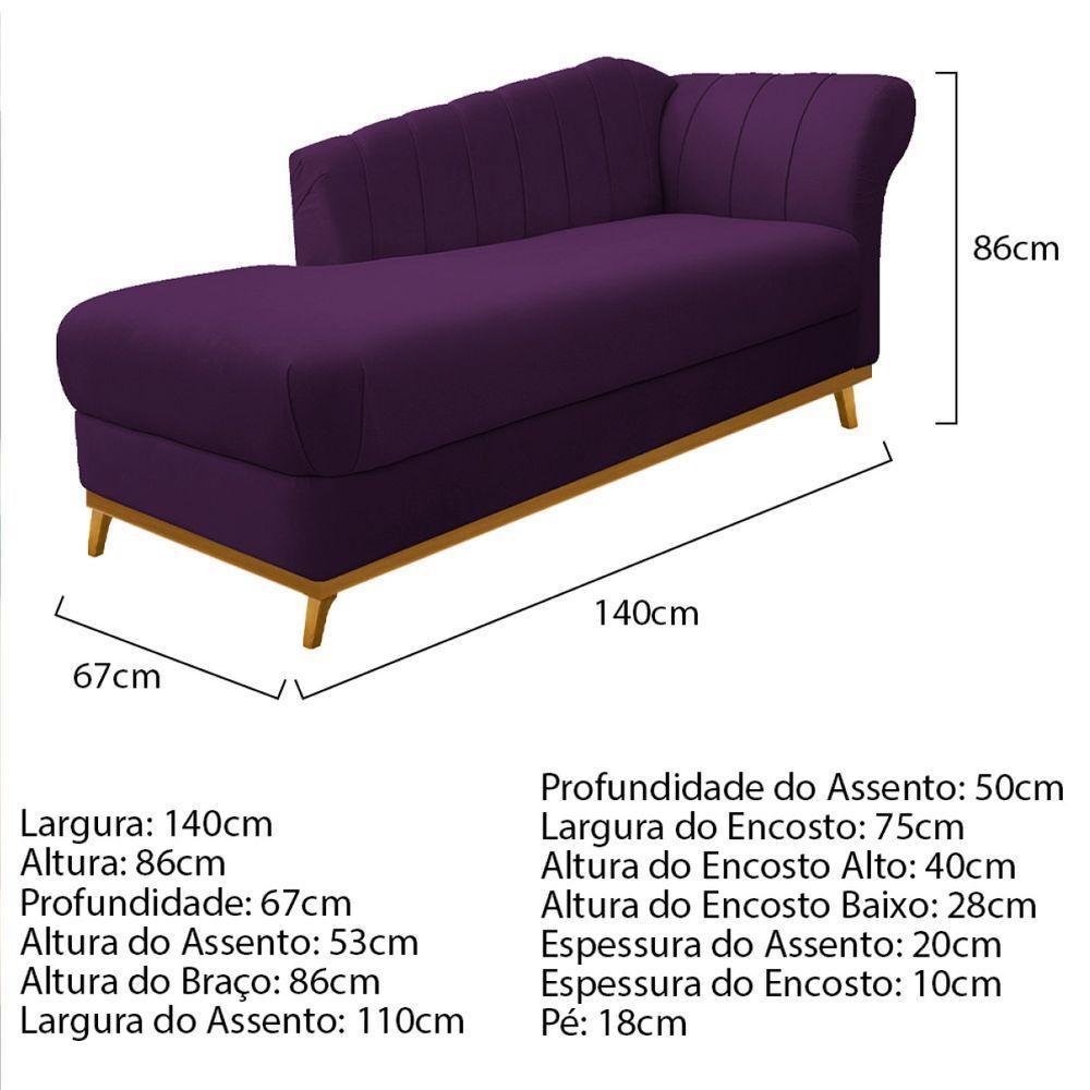 Kit Diva Recamier Vanessa 140cm Lado Esquerdo E 01 Poltrona Laura Suede Cor Roxo - 3