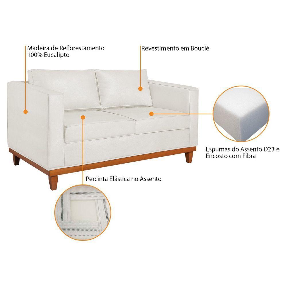 Kit Sofa 2 Lugares E Poltrona Europa Bouclé - Amarena Móveis Cor Branco - 5