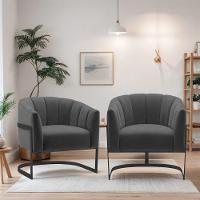 Kit 2 Poltronas Decorativas Sala De Estar Recepção Mavie Base De Ferro Preto Linho - Amarena Móveis Cor Cinza Escuro - 5