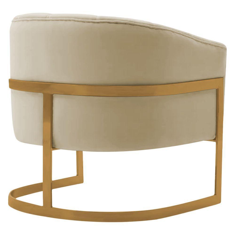 Kit 2 Poltronas Decorativas Sala De Estar Recepção Mavie Base De Ferro Dourado Suede - Amarena Móveis Cor Bege - 2