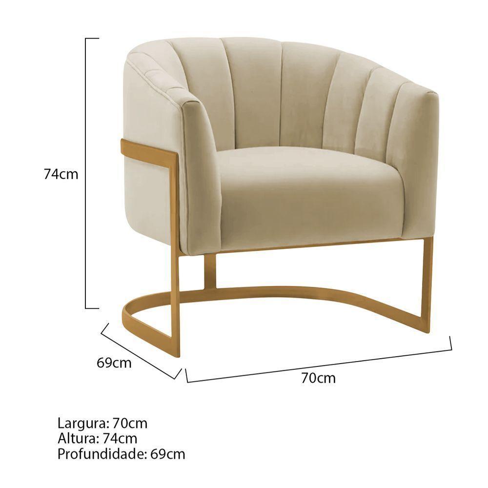 Kit 2 Poltronas Decorativas Sala De Estar Recepção Mavie Base De Ferro Dourado Suede - Amarena Móveis Cor Bege - 8