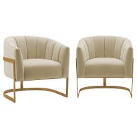 Kit 2 Poltronas Decorativas Sala De Estar Recepção Mavie Base De Ferro Dourado Suede - Amarena Móveis Cor Bege - 1