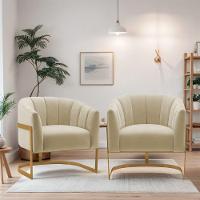 Kit 2 Poltronas Decorativas Sala De Estar Recepção Mavie Base De Ferro Dourado Suede - Amarena Móveis Cor Bege