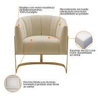 Kit 2 Poltronas Decorativas Sala De Estar Recepção Mavie Base De Ferro Dourado Suede - Amarena Móveis Cor Bege - 6
