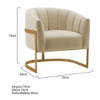 Kit 2 Poltronas Decorativas Sala De Estar Recepção Mavie Base De Ferro Dourado Suede - Amarena Móveis Cor Bege - 8