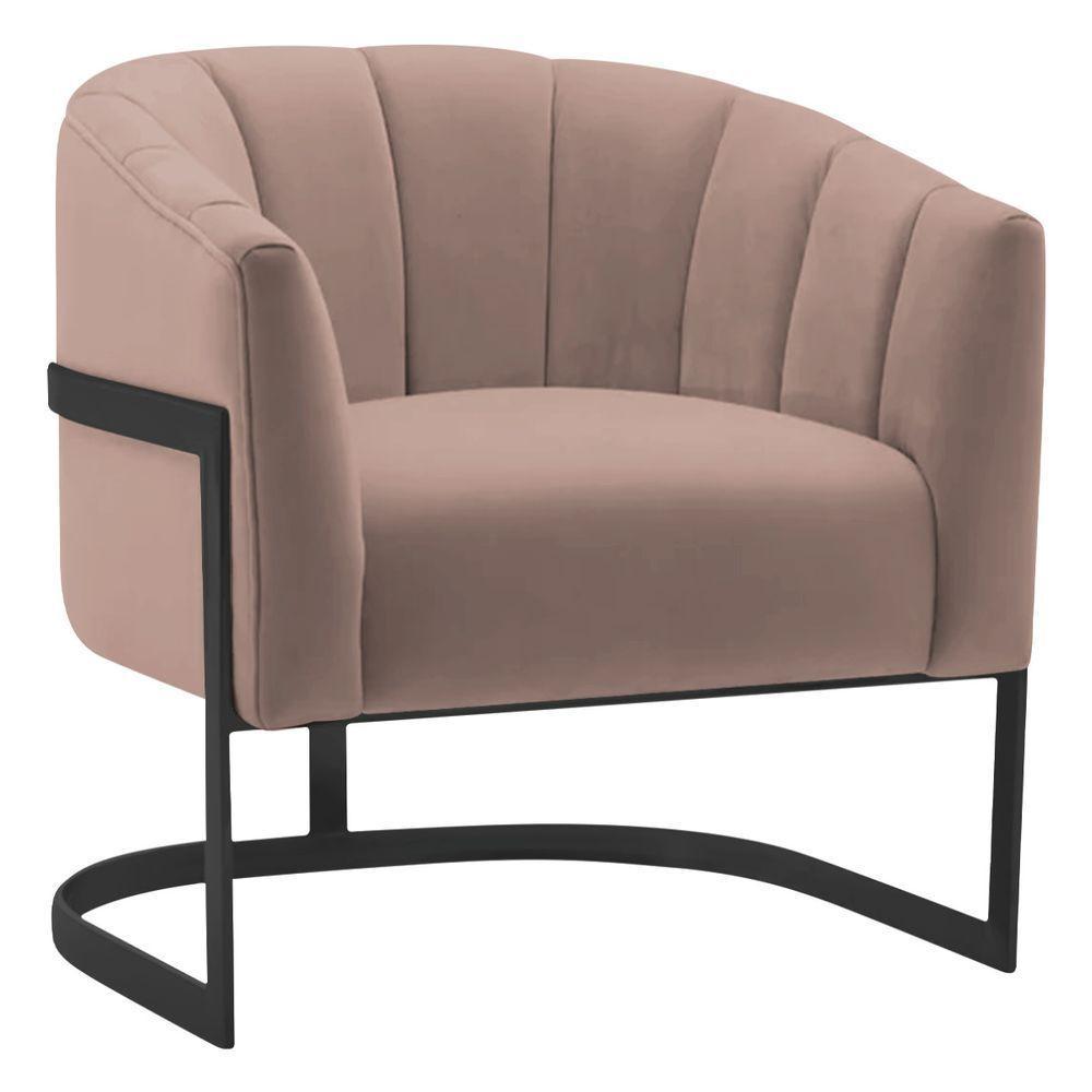 Kit 2 Poltronas Decorativas Sala De Estar Recepção Mavie Base De Ferro Preto Linho - Amarena Móveis Cor Rosê - 7