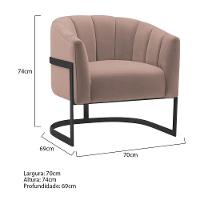 Kit 2 Poltronas Decorativas Sala De Estar Recepção Mavie Base De Ferro Preto Linho - Amarena Móveis Cor Rosê