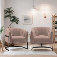 Kit 2 Poltronas Decorativas Sala De Estar Recepção Mavie Base De Ferro Preto Linho - Amarena Móveis Cor Rosê - 6