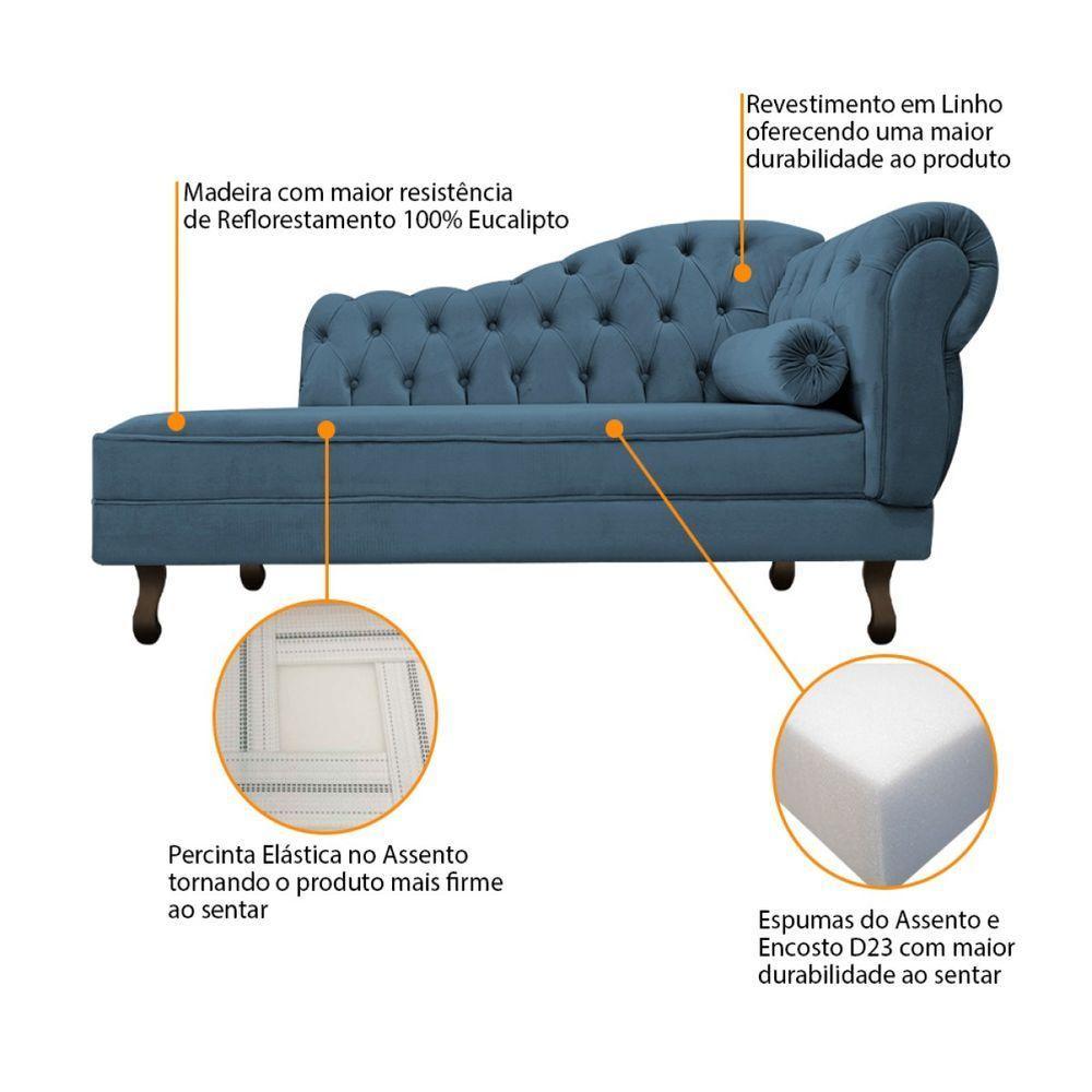 Kit Diva Recamier Diana 120cm Lado Esquerdo E 1 Poltrona Classic Linho - Amarena Móveis Cor Azul Royal - 10