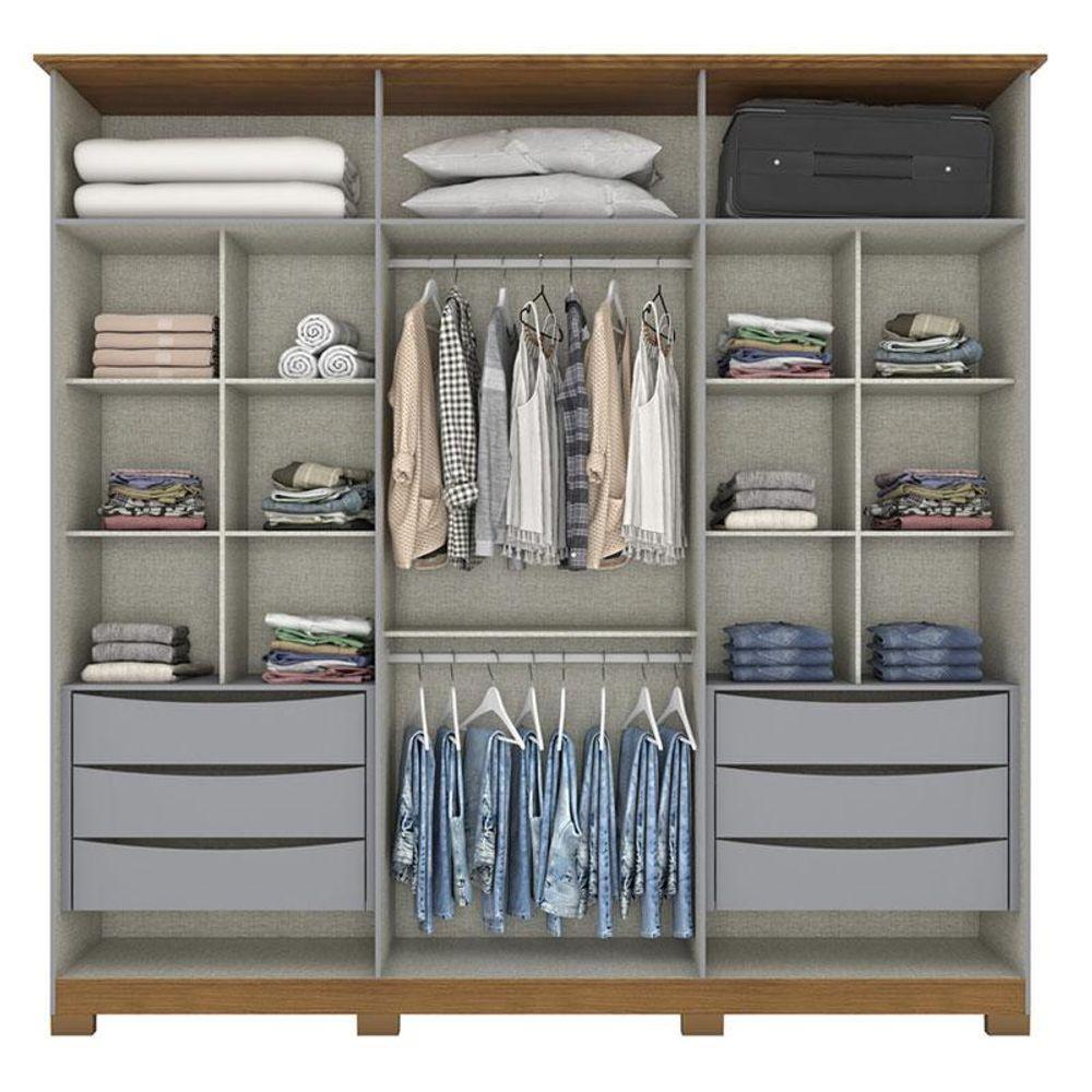 Guarda Roupa Casal Ambiente Andréas 6 Portas Cinza Nature Com Espelho - Henn - 5