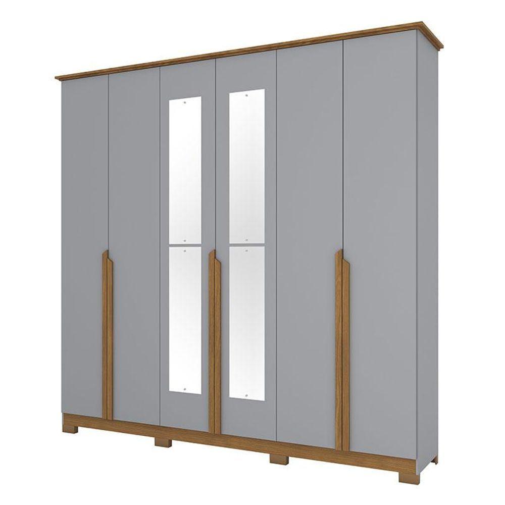 Guarda Roupa Casal Ambiente Andréas 6 Portas Cinza Nature Com Espelho - Henn - 6