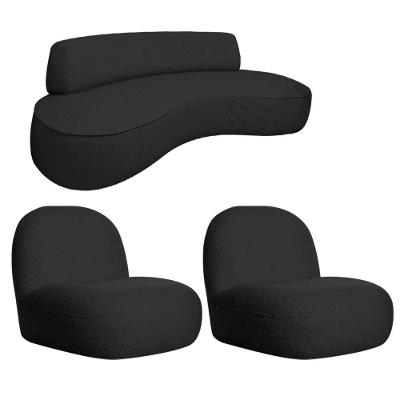 Sofá Curvo 140cm 2 Lugares E 2 Poltrona Amsterdã Linho - Amarena Móveis Cor Preto