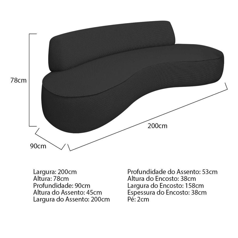 Sofá Curvo 3 Lugares Amsterdã 200cm Linho Adj Decor Preto - 5