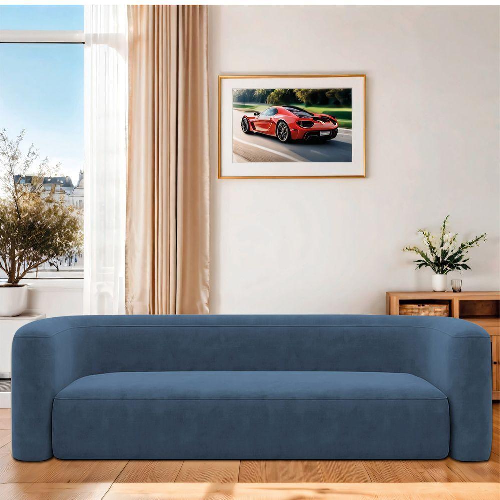 Sofá 3 Lugares 200cm Orgânico Luxo Recepção Melina Linho Adj Decor Azul Royal - 4