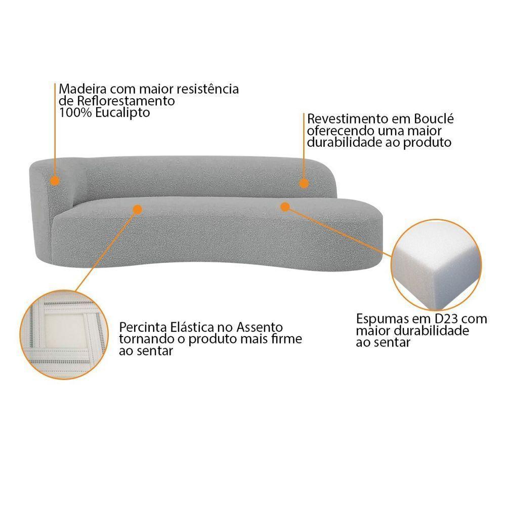 Divã Recamier Orgânico Tokyo 200cm Lado Direito Bouclé - Amarena Móveis Cor Cinza - 5