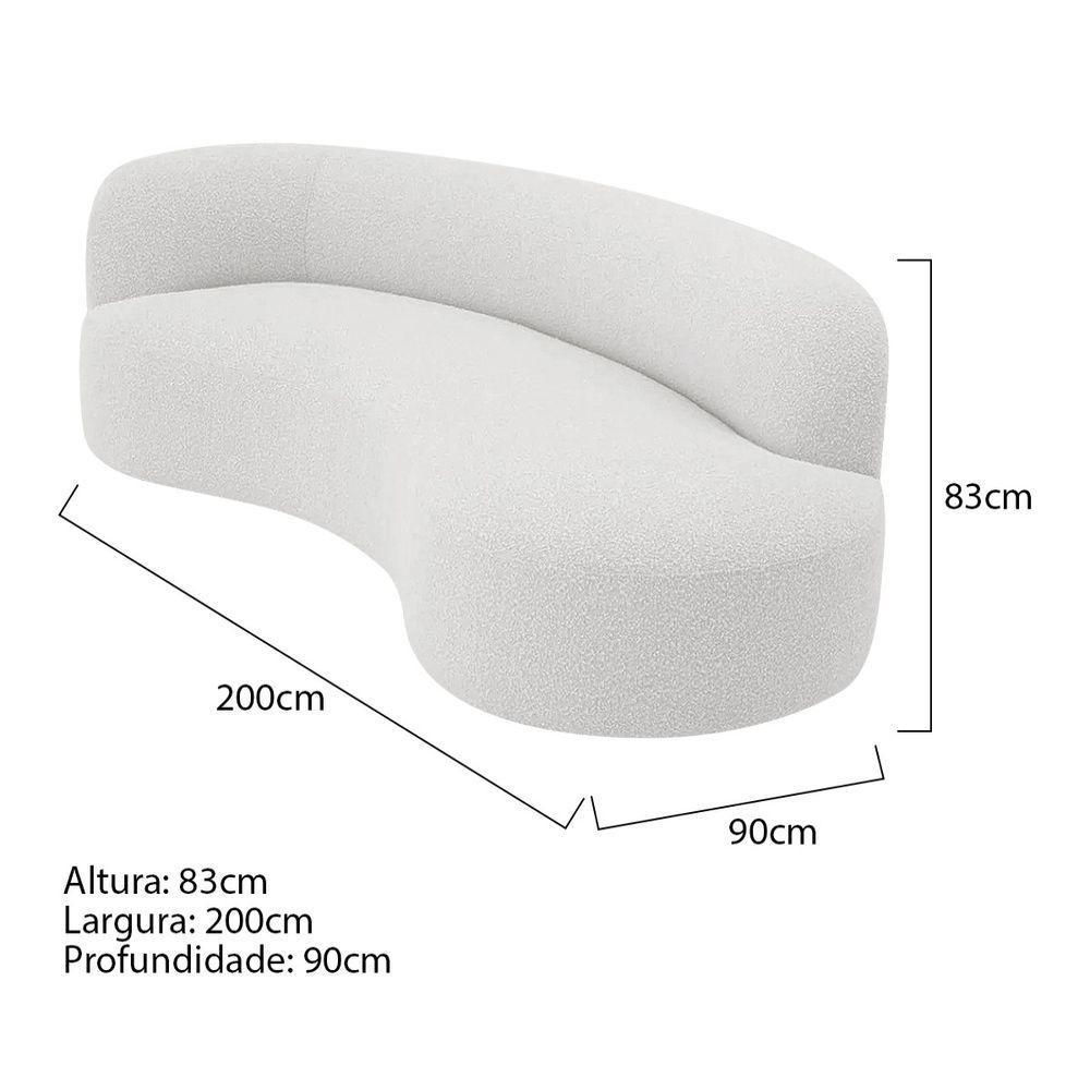 Divã Recamier Orgânico Tokyo 200cm Lado Direito Bouclé - Amarena Móveis Cor Branco - 2