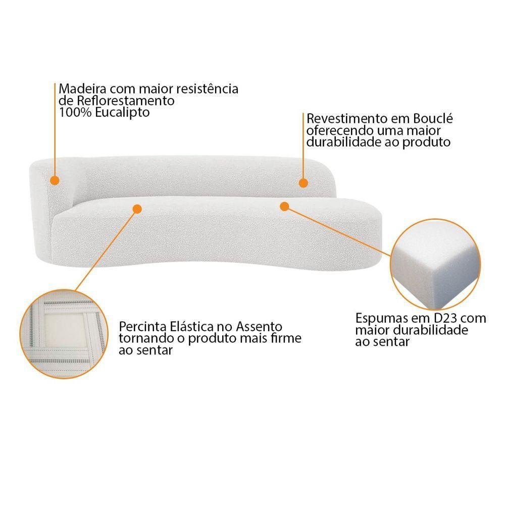 Divã Recamier Orgânico Tokyo 200cm Lado Direito Bouclé - Amarena Móveis Cor Branco - 5
