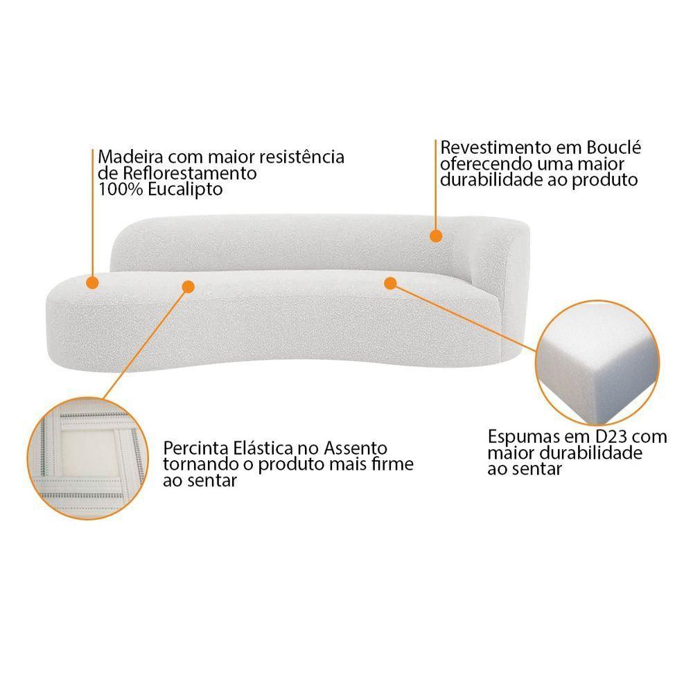 Divã Recamier Orgânico Tokyo 180cm Lado Esquerdo Bouclé - Amarena Móveis Cor Branco - 9