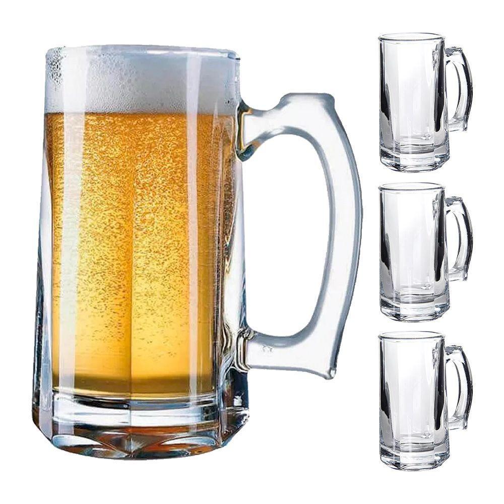 Jogo 4 Caneca De Chopp Zero Grau Vidro Transparente Casual Resistente Bar 380ml Class Home - 3
