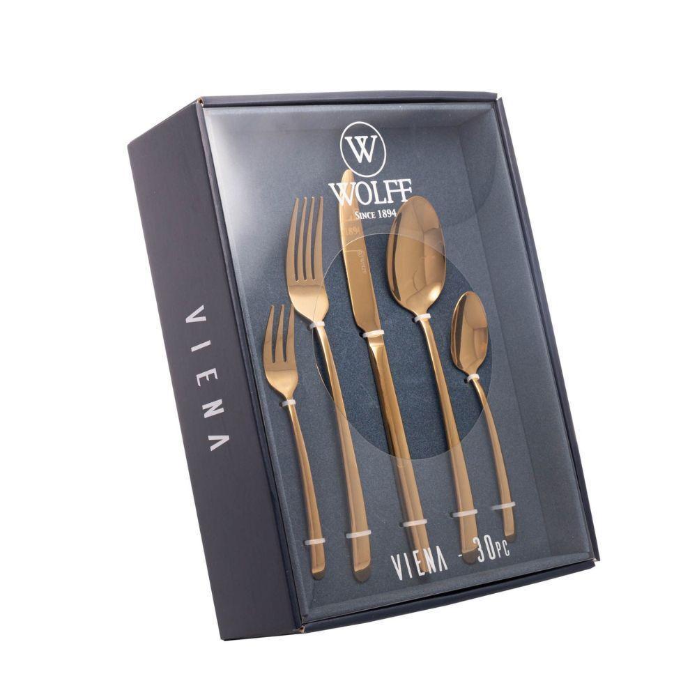 Faqueiro Viena Dourado 30 Peças De Aço Inox Com Caixa Litografada Wolff - 1