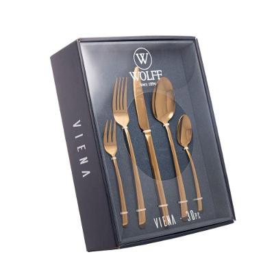 Faqueiro Viena Dourado 30 Peças De Aço Inox Com Caixa Litografada Wolff