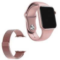 Relógio Smartwatch W58 Rosa Android Ios + 1 Pulseira Extra De Aço Rose - 1